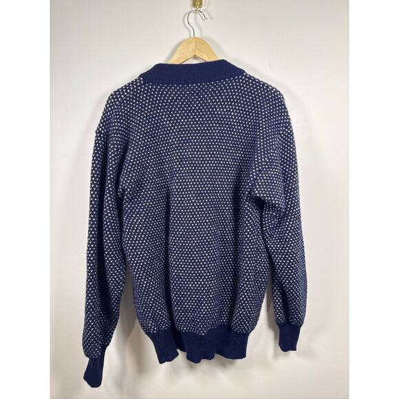 Vintage Eddie Bauer Shetland Wool V-Neck Cardigan Sweater in Navy & White - XL - Picture 6 of 6